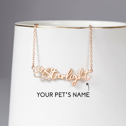 Dog Name Necklace, Cat Mom Gift, Pet Paw Necklace, Pet Lover Gift
